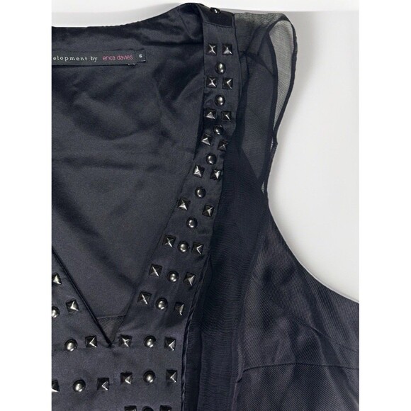 Erica Davies Womens Gray Studded V-Neck Ruffles Sleeveless A-Line Dress Size 6 - Picture 3 of 6